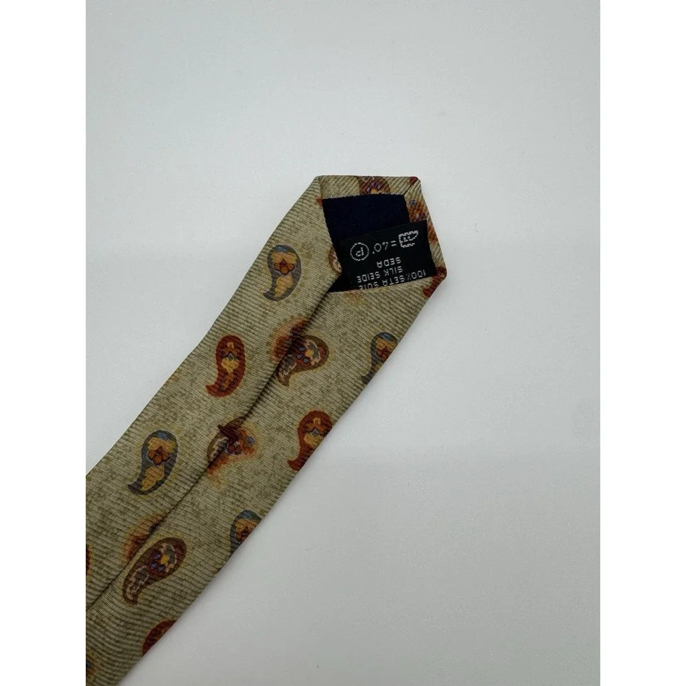 Ermenegildo Zegna‎ Silk Tie Beige Paisley Floral Necktie Made in Italy Luxury